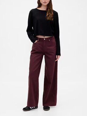 NWT Mid Rise UltraSoft Baggy Jeans Bordeaux Purple 32 Long